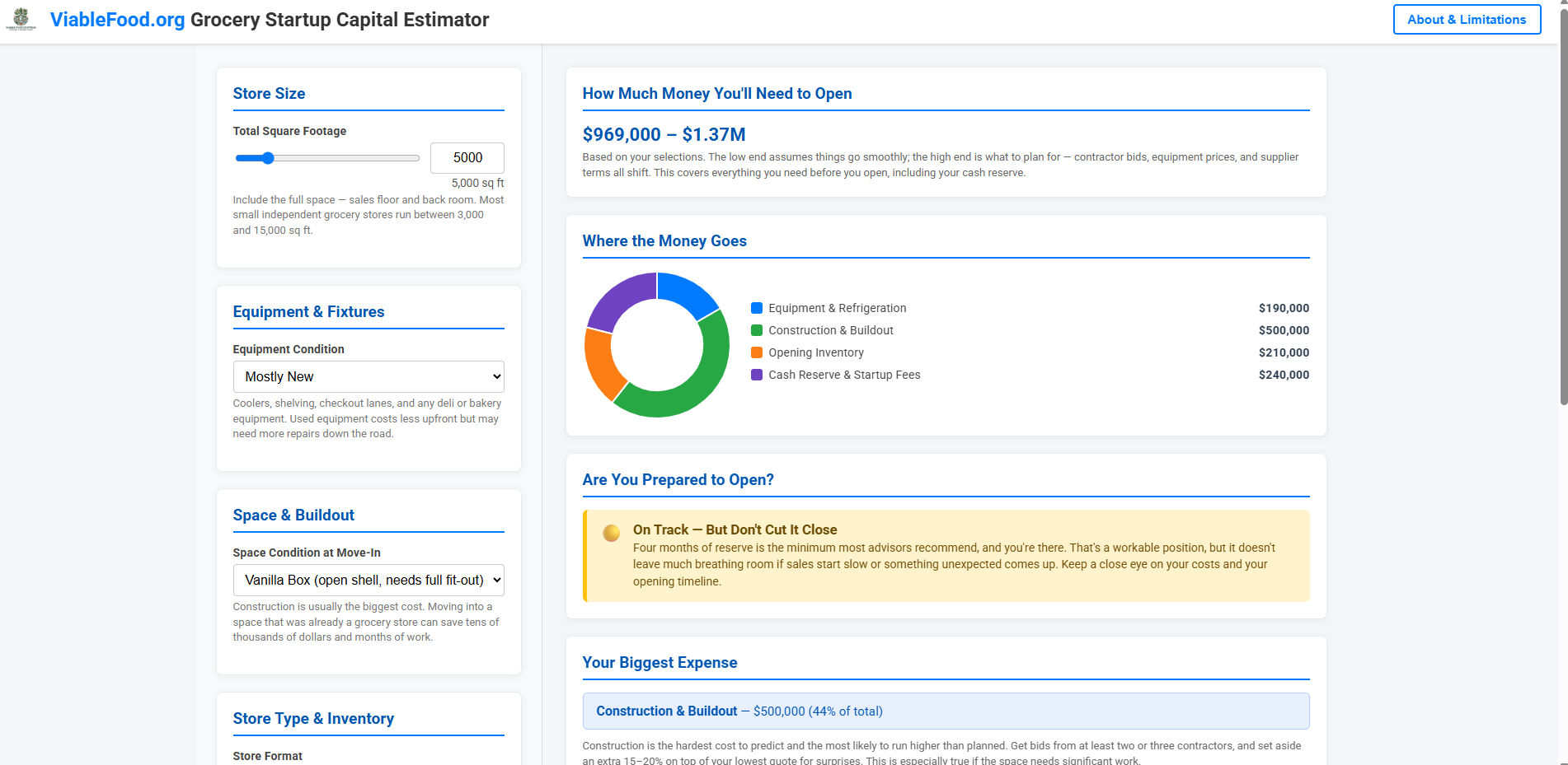 Startup Capital Estimator screenshot
